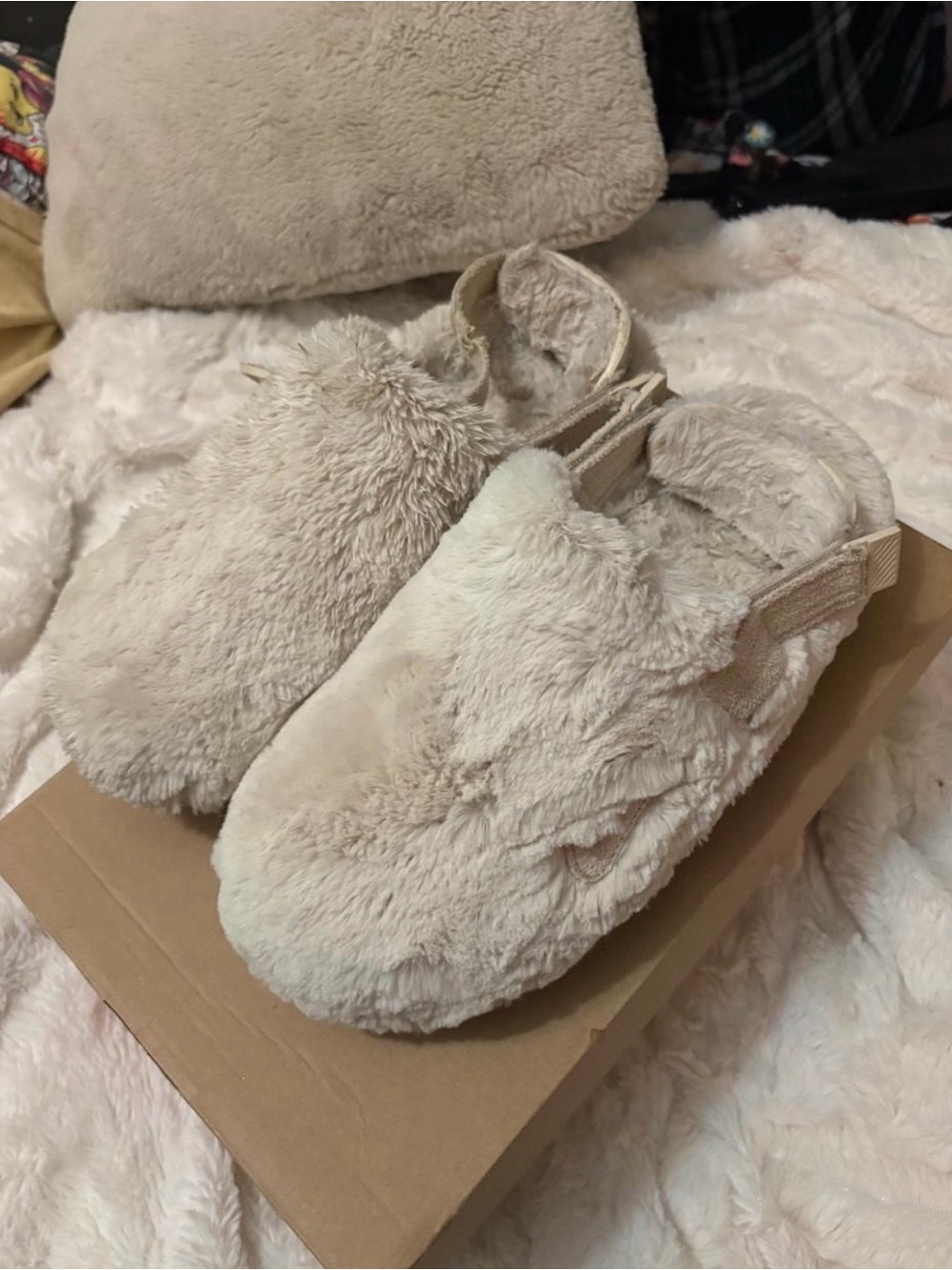 Nike Women's Plush Faux-Fur Slip-On Clogs - Cream
